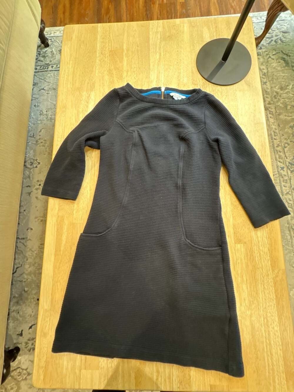 Boden Black Ribbed Jacquard 3/4 Sleeve Pocket Shift Dress